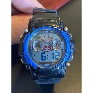 38mm Pasnew Sports Watch, PSE278G, Black and Blue, Acrylic Case